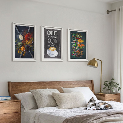 Three-piece wall art piece Spices, coffee, herbs, patterns