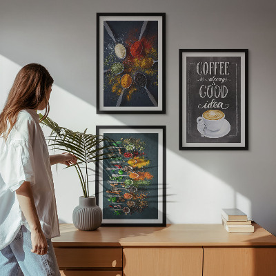 Three-piece wall art piece Spices, coffee, herbs, patterns