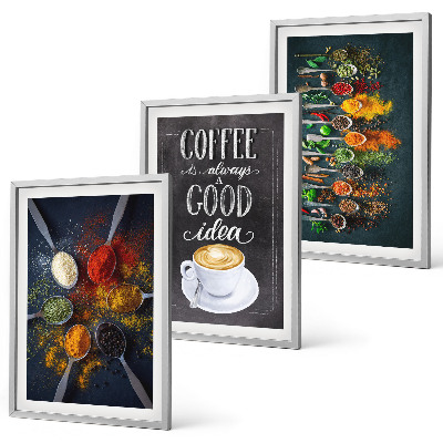 Three-piece wall art piece Spices, coffee, herbs, patterns