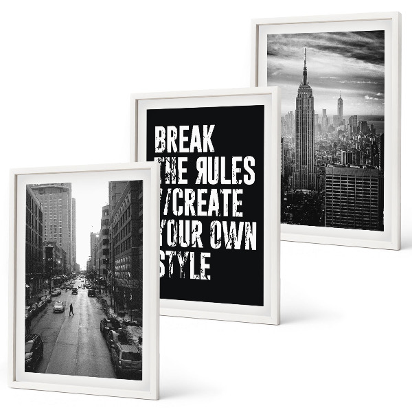 Set of 3 framed wall art pieces City streets black and white inspiration