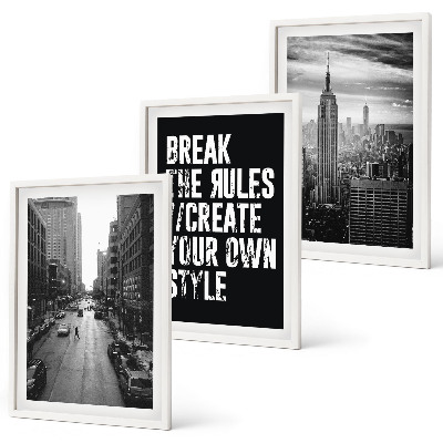 Set of 3 framed wall art pieces City streets black and white inspiration