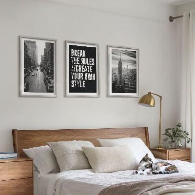 Set of 3 framed wall art pieces City streets black and white inspiration