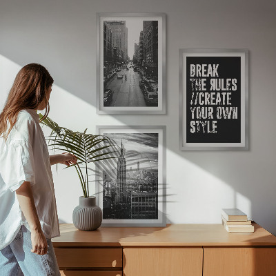 Set of 3 framed wall art pieces City streets black and white inspiration