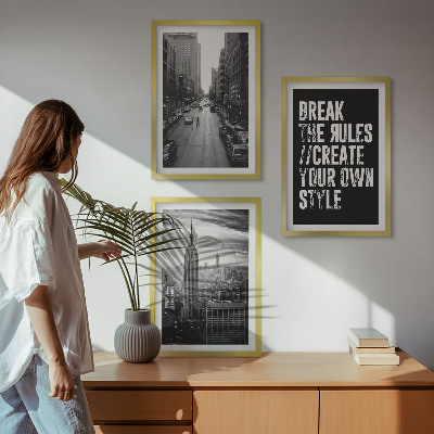 Set of 3 framed wall art pieces City streets black and white inspiration