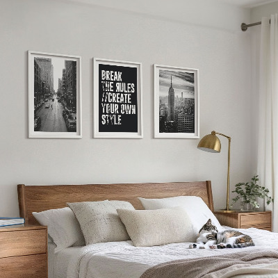 Set of 3 framed wall art pieces City streets black and white inspiration