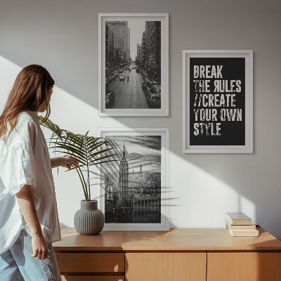 Set of 3 framed wall art pieces City streets black and white inspiration