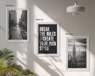 Set of 3 framed wall art pieces City streets black and white inspiration