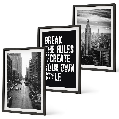 Set of 3 framed wall art pieces City streets black and white inspiration
