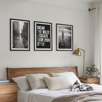 Set of 3 framed wall art pieces City streets black and white inspiration