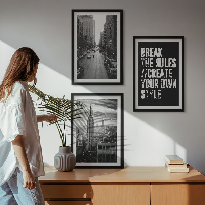 Set of 3 framed wall art pieces City streets black and white inspiration