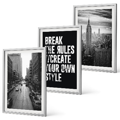 Set of 3 framed wall art pieces City streets black and white inspiration