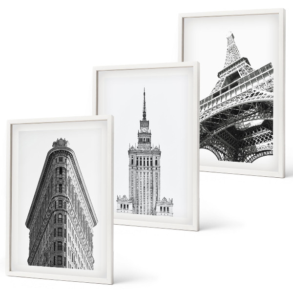 Wall art set Architectural black and white buildings
