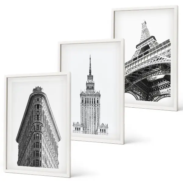Architectural wall art set black and white buildings
