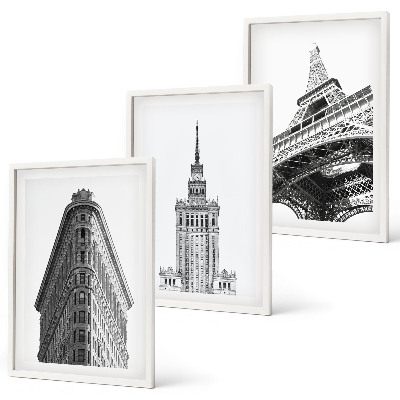 Wall art set Architectural black and white buildings