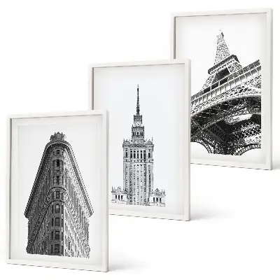 Architectural wall art set black and white buildings