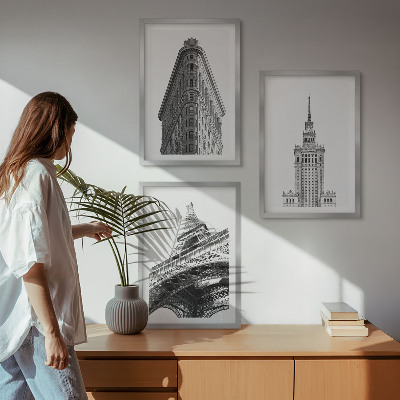 Wall art set Architectural black and white buildings