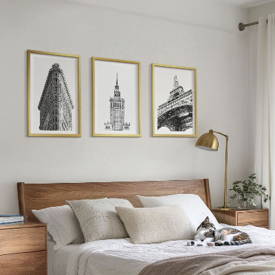 Wall art set Architectural black and white buildings