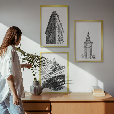 Wall art set Architectural black and white buildings