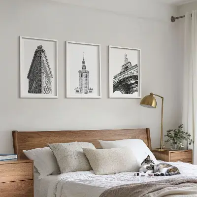 Architectural wall art set black and white buildings