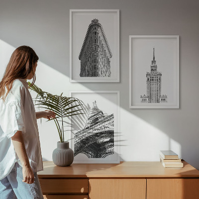 Wall art set Architectural black and white buildings