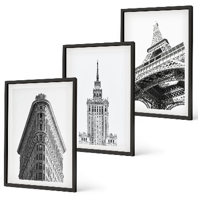 Wall art set Architectural black and white buildings