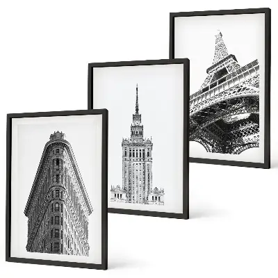 Architectural wall art set black and white buildings