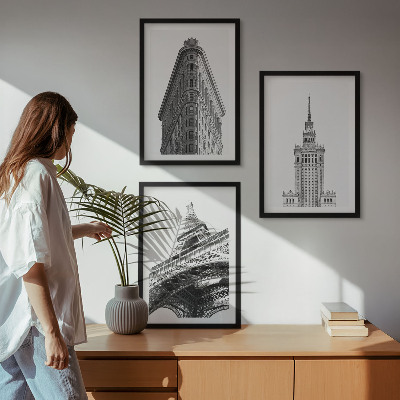 Wall art set Architectural black and white buildings