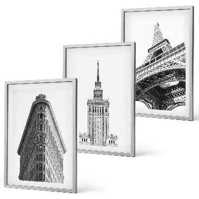 Architectural wall art set black and white buildings