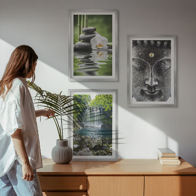 Three-piece wall art piece Harmony stones water Buddha