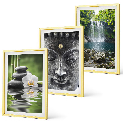 Three-piece wall art piece Harmony stones water Buddha