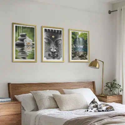 Harmony stones water Buddha wall art three-piece set