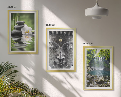 Three-piece wall art piece Harmony stones water Buddha