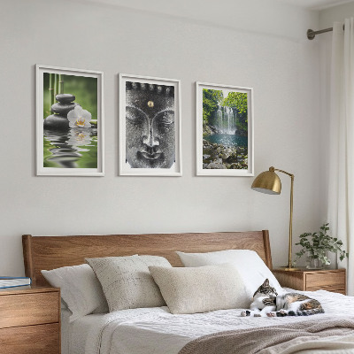 Three-piece wall art piece Harmony stones water Buddha