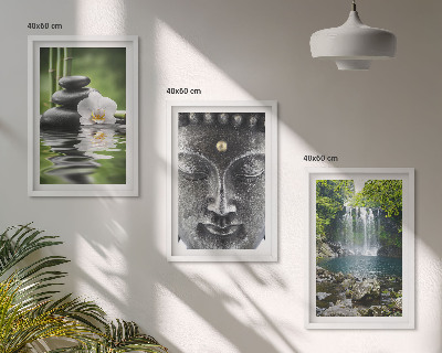 Three-piece wall art piece Harmony stones water Buddha