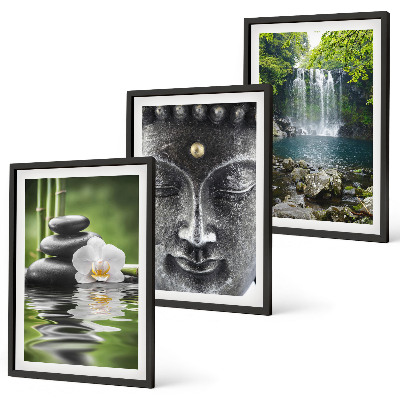 Three-piece wall art piece Harmony stones water Buddha