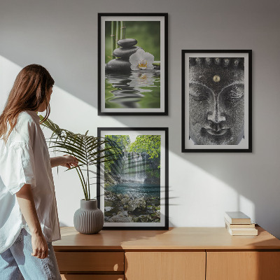 Three-piece wall art piece Harmony stones water Buddha