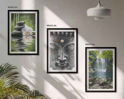 Three-piece wall art piece Harmony stones water Buddha