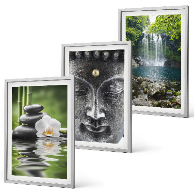 Three-piece wall art piece Harmony stones water Buddha