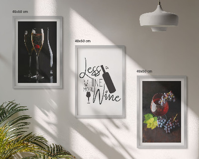 Set of 3 framed wall art pieces Glasses of wine with grapes and inscription