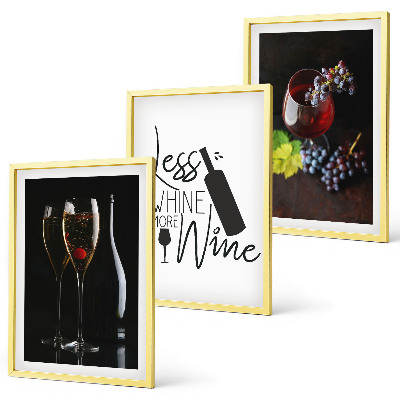 Set of 3 framed wall art pieces Glasses of wine with grapes and inscription