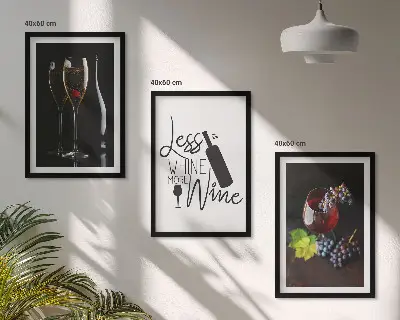 Set of 3 framed wall art pieces wine glasses with grapes and inscription