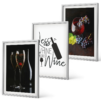 Set of 3 framed wall art pieces Glasses of wine with grapes and inscription