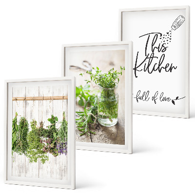 Three-piece wall art piece Dried herbs kitchen theme