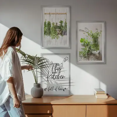 Three-piece wall art set with a dried herbs kitchen theme