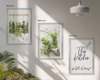 Three-piece wall art set with a dried herbs kitchen theme