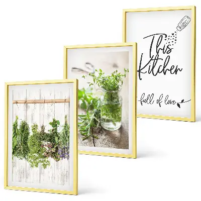 Three-piece wall art set with a dried herbs kitchen theme