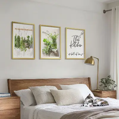 Three-piece wall art set with a dried herbs kitchen theme