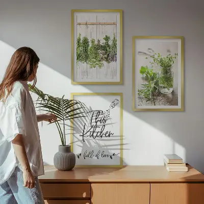 Three-piece wall art set with a dried herbs kitchen theme