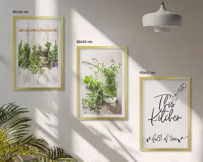 Three-piece wall art set with a dried herbs kitchen theme