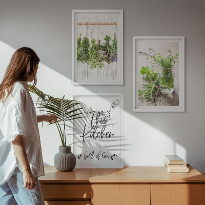 Three-piece wall art piece Dried herbs kitchen theme
